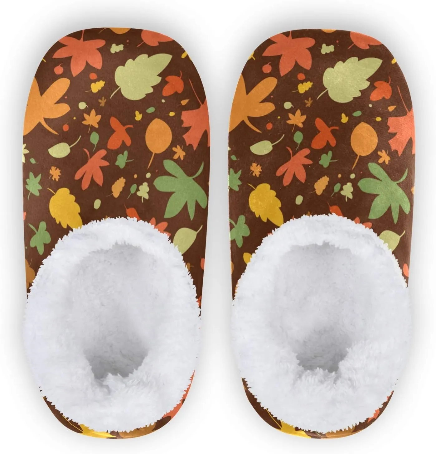 Winter House Slippers for Women/Men with Autumn Leaves Seamless Element Cozy Fleece Slippers