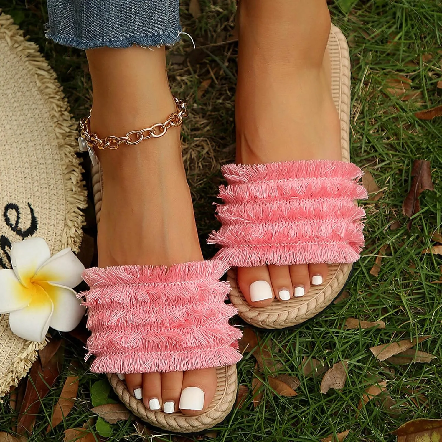 Women 2025 Solid Slipper Lounge Anti-Slip Summer Casual Sandal Slip on Flat Smash Slide Walking Vacaion