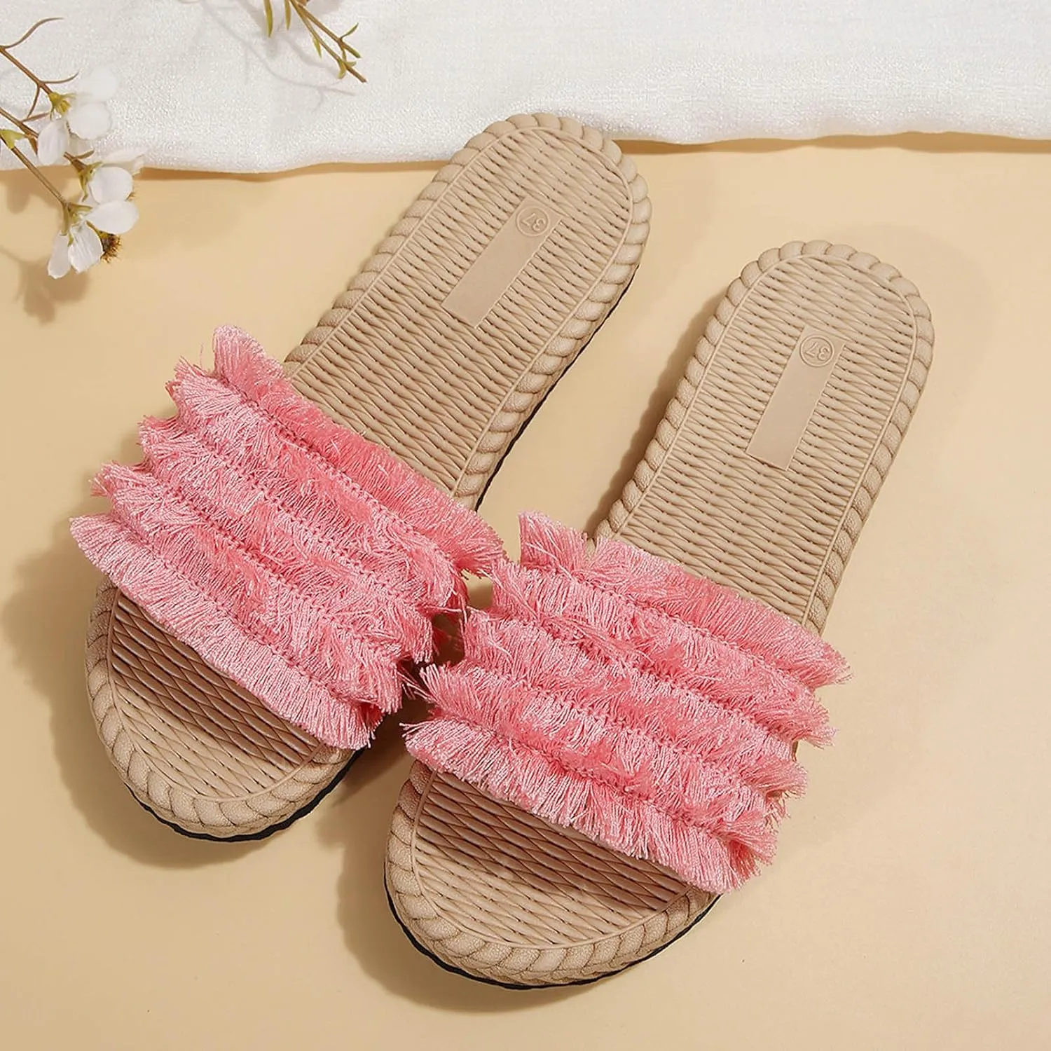 Women 2025 Solid Slipper Lounge Anti-Slip Summer Casual Sandal Slip on Flat Smash Slide Walking Vacaion