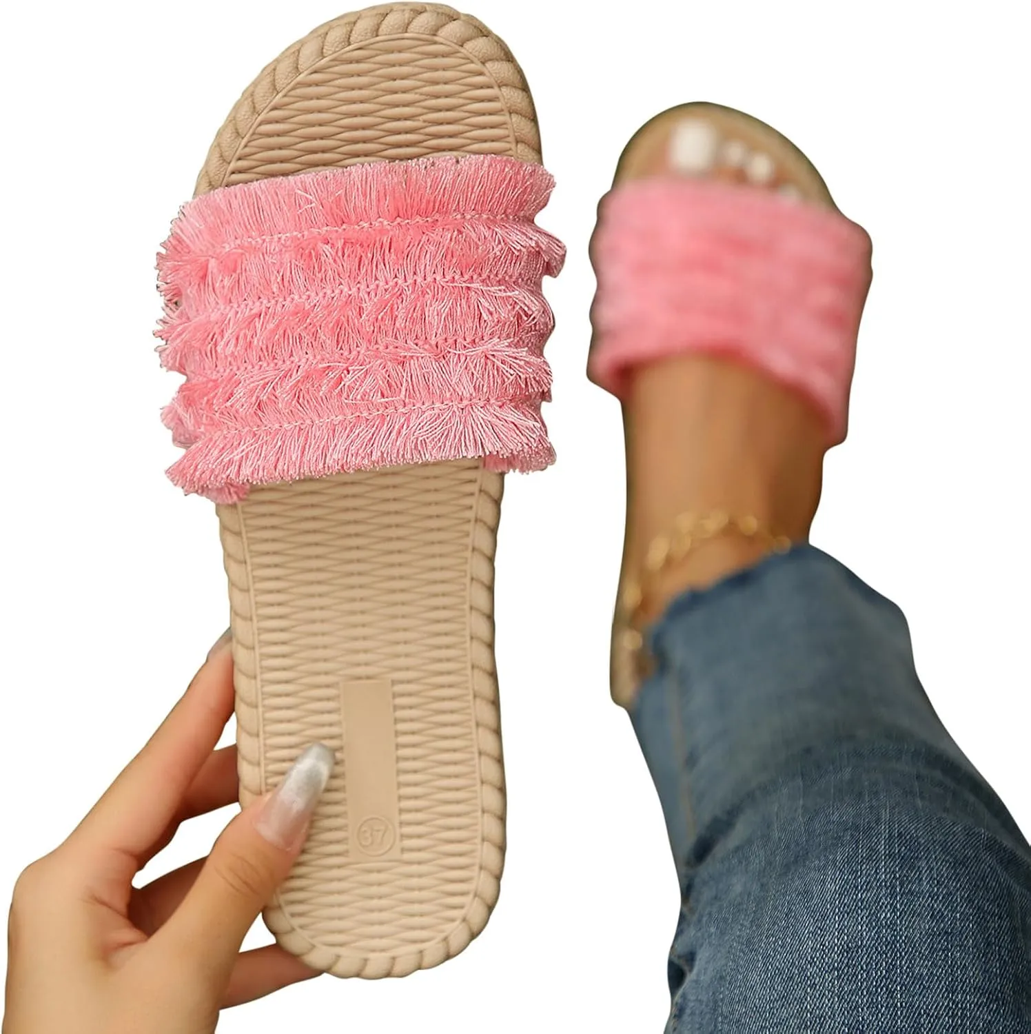 Women 2025 Solid Slipper Lounge Anti-Slip Summer Casual Sandal Slip on Flat Smash Slide Walking Vacaion