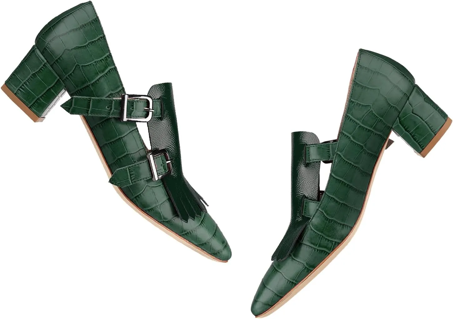 Women Fringe Loafer Pumps Chunky Heel Square Toe Loafers Buckle Strap Crocodile Pattern 2 inch Block Heel Slip On Dress Shoes Tassels Animal Print Sexy Fashion Retro Party 4-11 M US