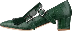 Women Fringe Loafer Pumps Chunky Heel Square Toe Loafers Buckle Strap Crocodile Pattern 2 inch Block Heel Slip On Dress Shoes Tassels Animal Print Sexy Fashion Retro Party 4-11 M US