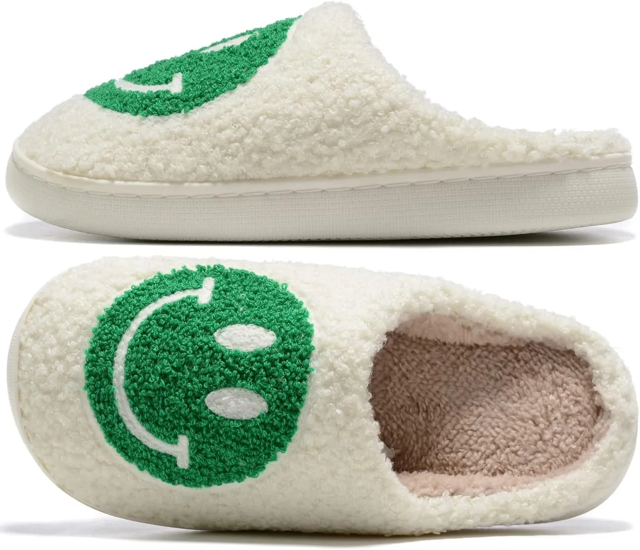 Women Men Retro Fuzzy Face Slippers Retro Soft Fluffy Warm Home Non-Slip Couple Style Casual Happy Face Slippers Soft Memory Foam Fuzzy Slides Indoor Outdoor Anti-Skid Warm Cozy Foam Slide