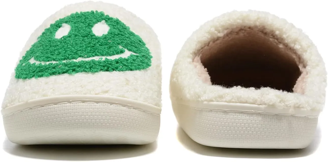 Women Men Retro Fuzzy Face Slippers Retro Soft Fluffy Warm Home Non-Slip Couple Style Casual Happy Face Slippers Soft Memory Foam Fuzzy Slides Indoor Outdoor Anti-Skid Warm Cozy Foam Slide