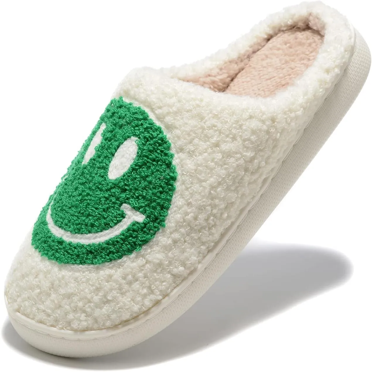 Women Men Retro Fuzzy Face Slippers Retro Soft Fluffy Warm Home Non-Slip Couple Style Casual Happy Face Slippers Soft Memory Foam Fuzzy Slides Indoor Outdoor Anti-Skid Warm Cozy Foam Slide