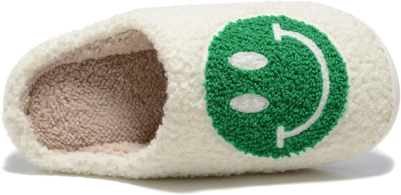 Women Men Retro Fuzzy Face Slippers Retro Soft Fluffy Warm Home Non-Slip Couple Style Casual Happy Face Slippers Soft Memory Foam Fuzzy Slides Indoor Outdoor Anti-Skid Warm Cozy Foam Slide