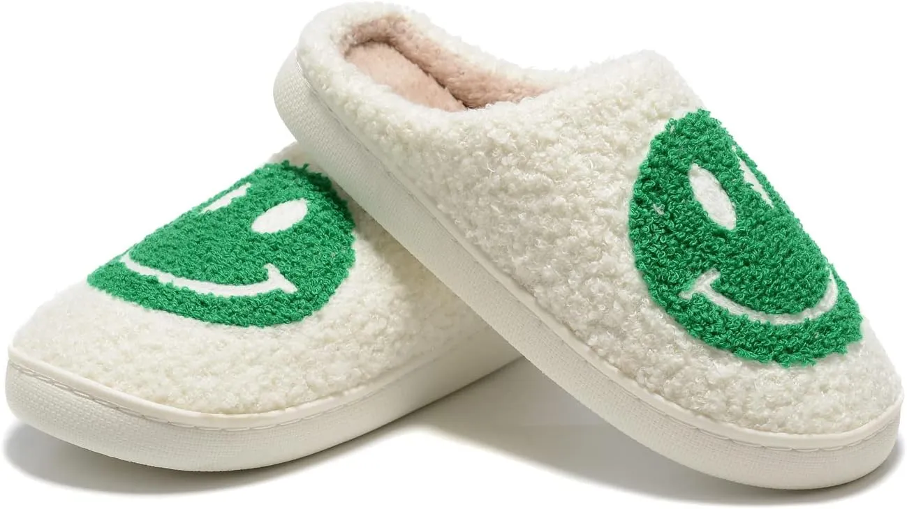 Women Men Retro Fuzzy Face Slippers Retro Soft Fluffy Warm Home Non-Slip Couple Style Casual Happy Face Slippers Soft Memory Foam Fuzzy Slides Indoor Outdoor Anti-Skid Warm Cozy Foam Slide