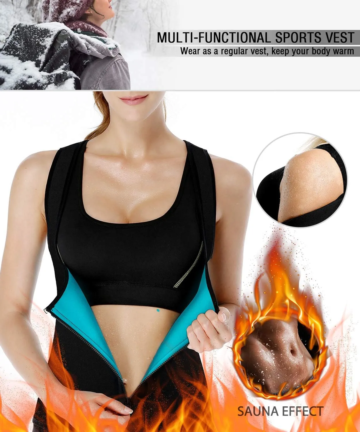 Women Neoprene Sauna Vest Waist Trainer Hot Sweat Slim Corset Body Shaper with Zipper Workout Tank Top