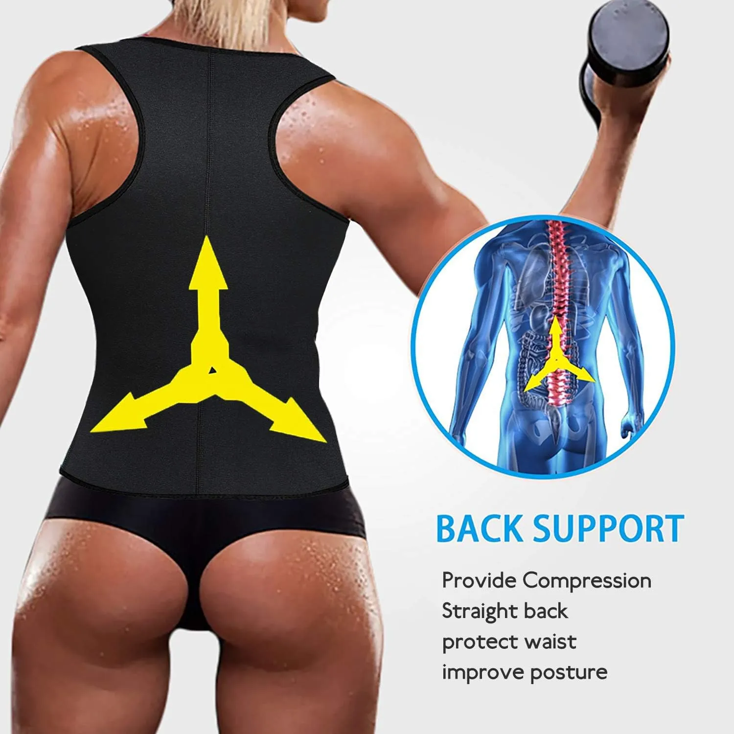 Women Neoprene Sauna Vest Waist Trainer Hot Sweat Slim Corset Body Shaper with Zipper Workout Tank Top