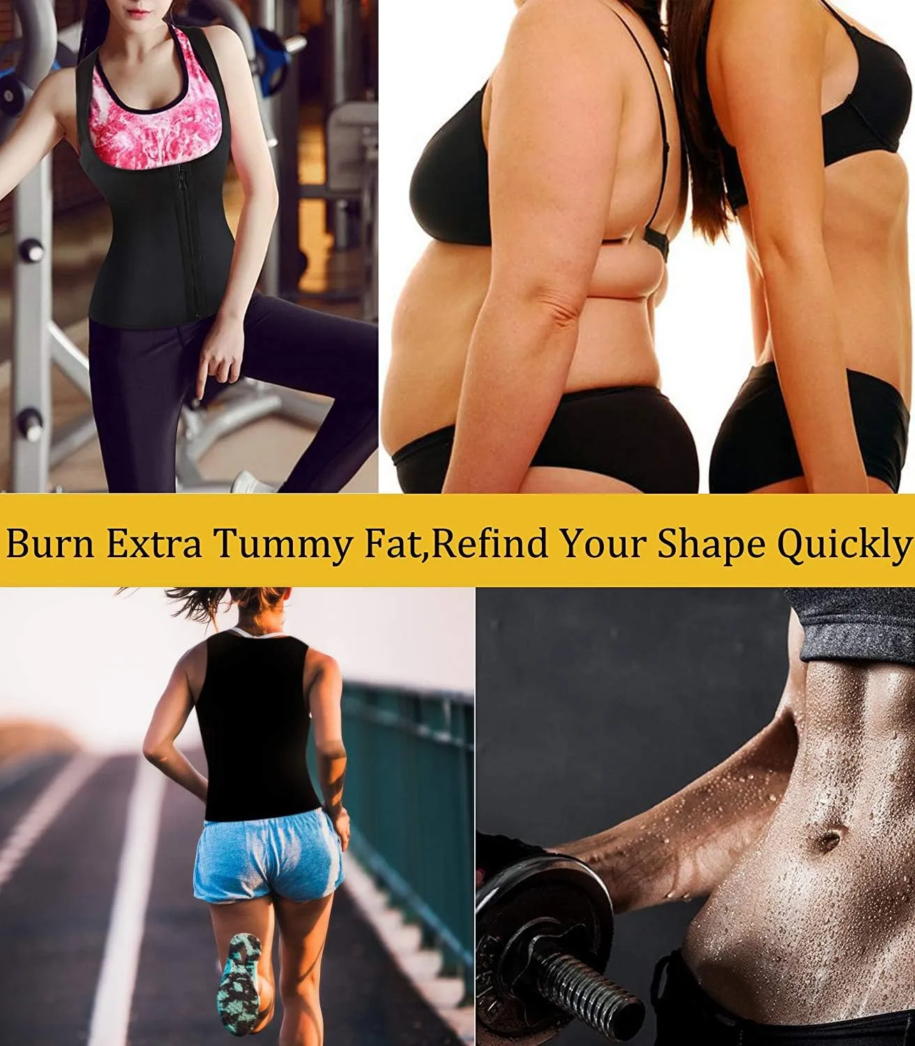 Women Neoprene Sauna Vest Waist Trainer Hot Sweat Slim Corset Body Shaper with Zipper Workout Tank Top
