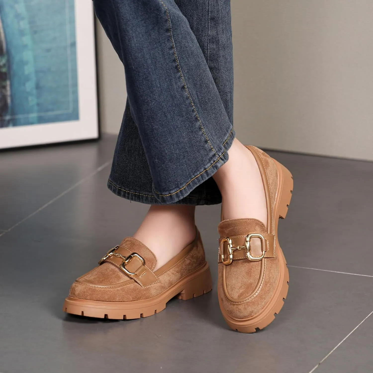 Women Penny Loafers Casual Hollow Out Slip On Chunky Platform Loafers Work Shopping Travel Shoes