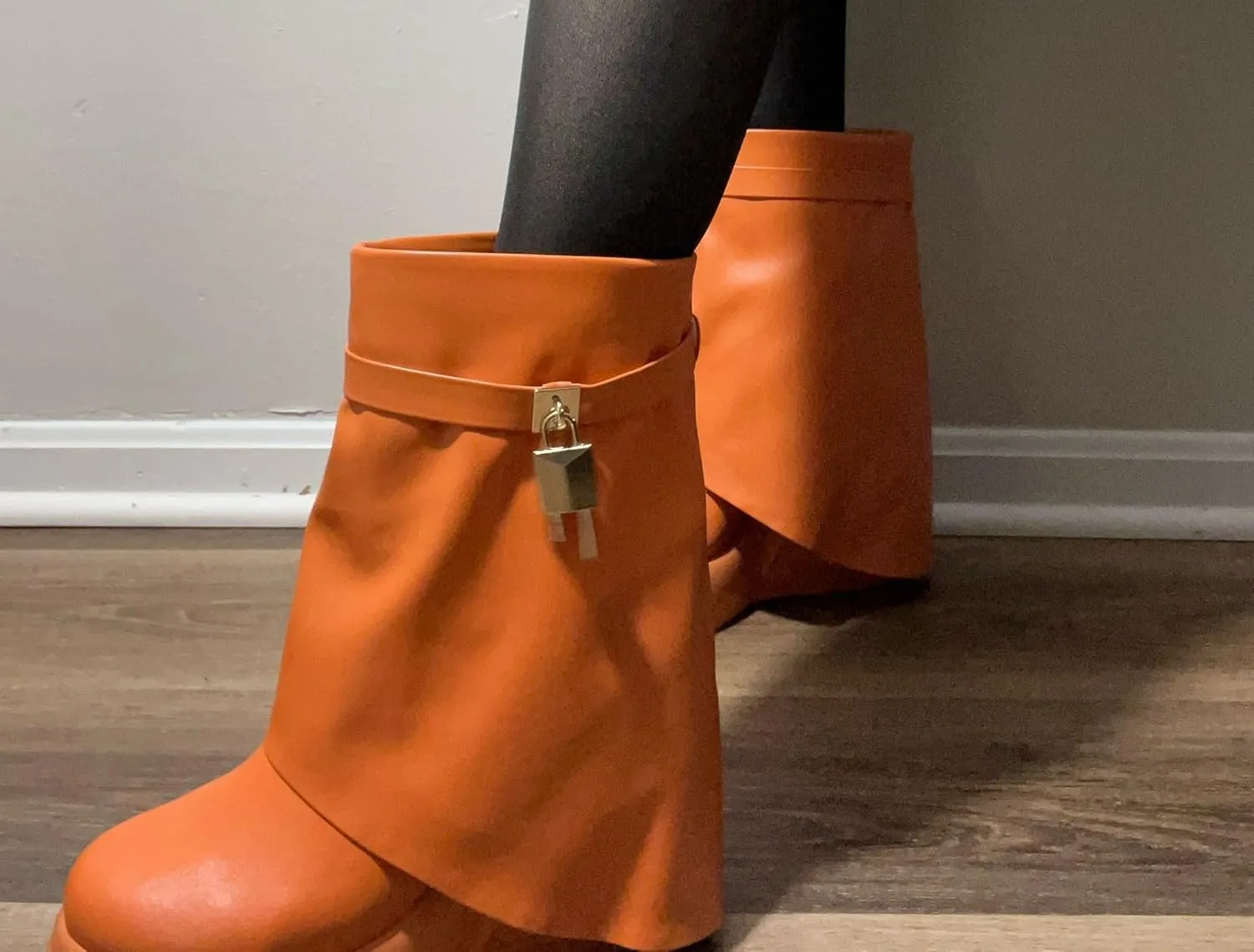Women Round Toe Wedge Heel Fold Over Mid-calf Pull On Boots