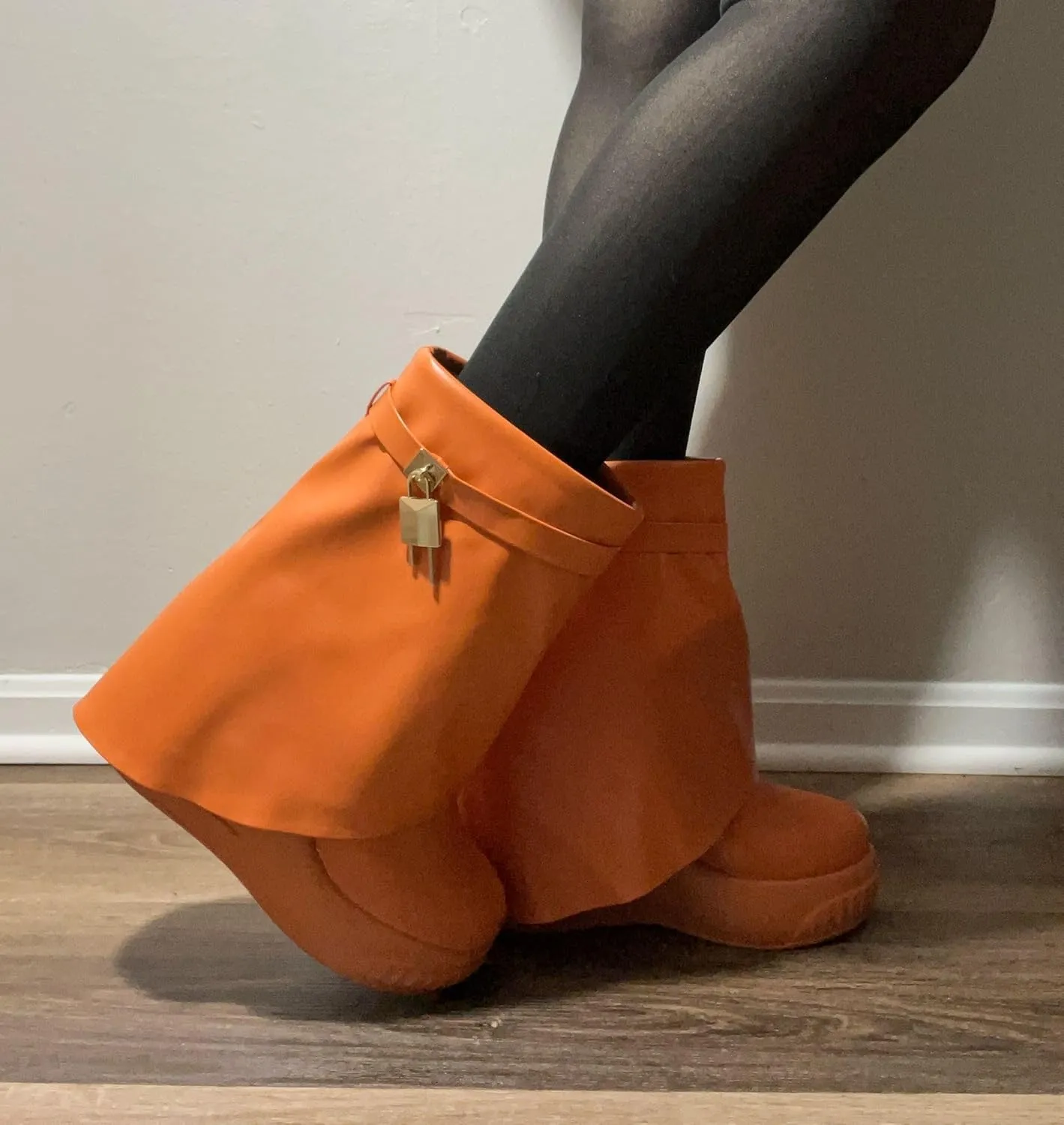 Women Round Toe Wedge Heel Fold Over Mid-calf Pull On Boots