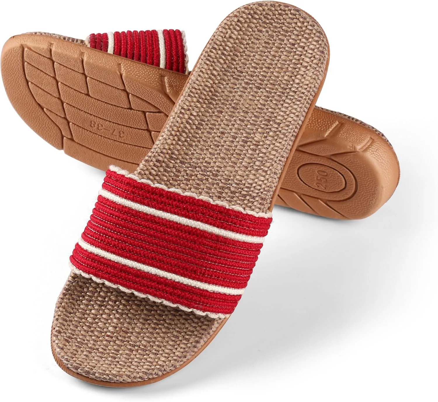 Women Weave Slide Slip On Straw Sandals, Flat Open Toe Outdoor Beach Slippers
