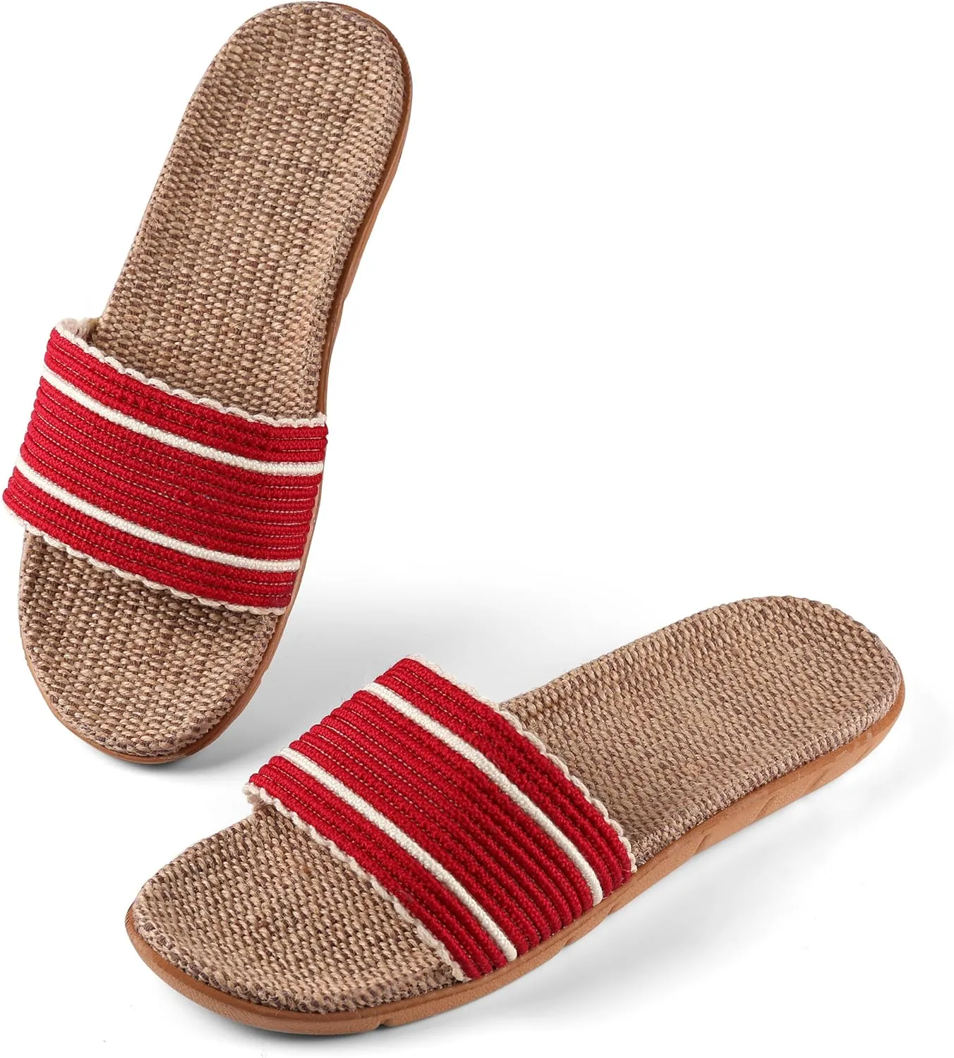 Women Weave Slide Slip On Straw Sandals, Flat Open Toe Outdoor Beach Slippers