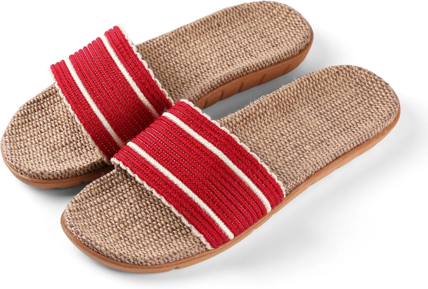 Women Weave Slide Slip On Straw Sandals, Flat Open Toe Outdoor Beach Slippers