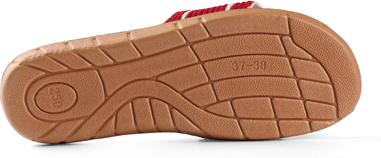 Women Weave Slide Slip On Straw Sandals, Flat Open Toe Outdoor Beach Slippers