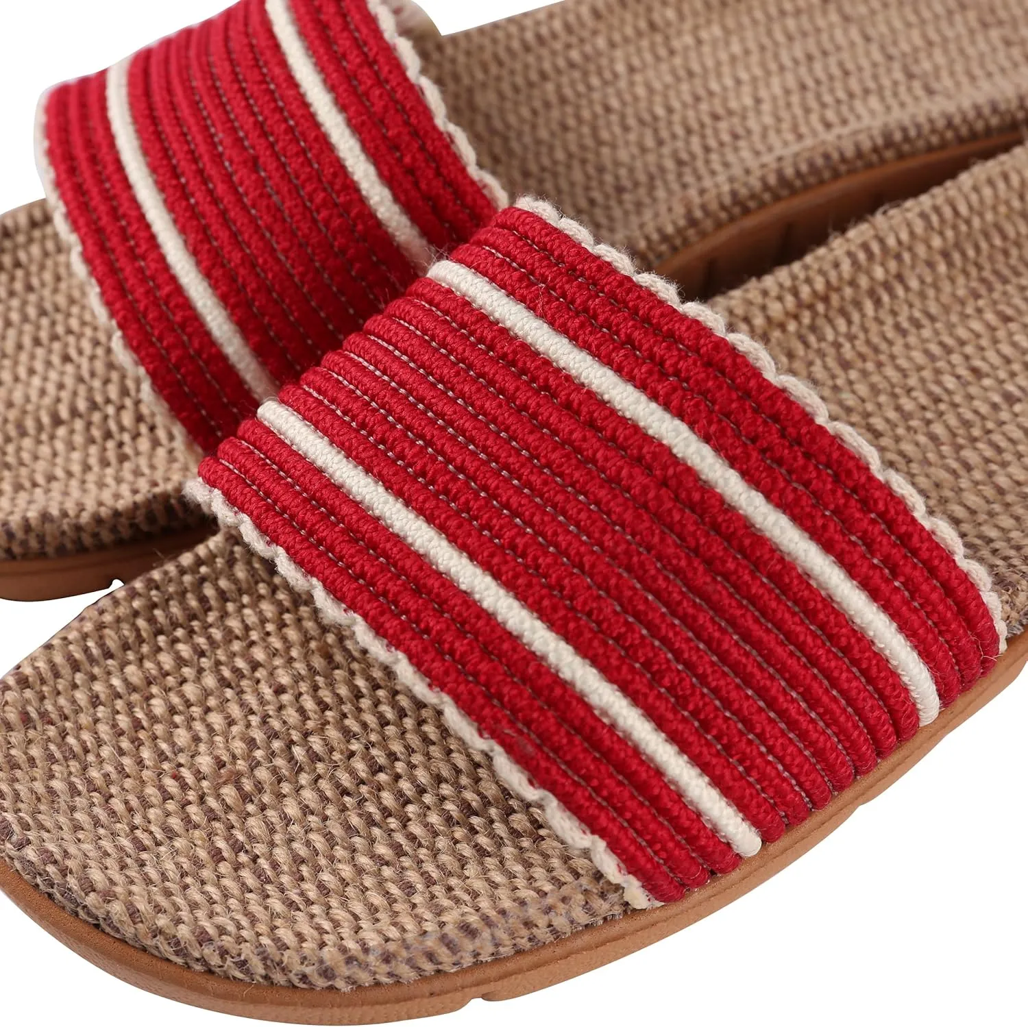 Women Weave Slide Slip On Straw Sandals, Flat Open Toe Outdoor Beach Slippers