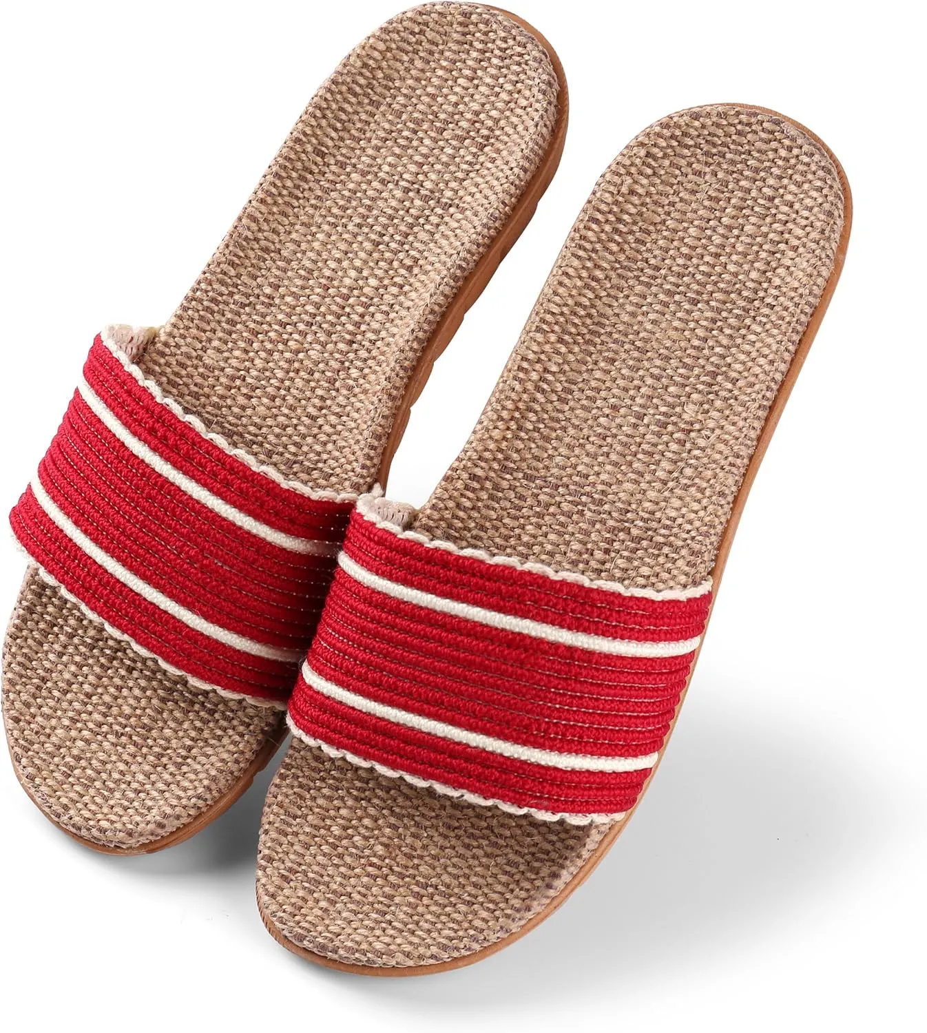 Women Weave Slide Slip On Straw Sandals, Flat Open Toe Outdoor Beach Slippers
