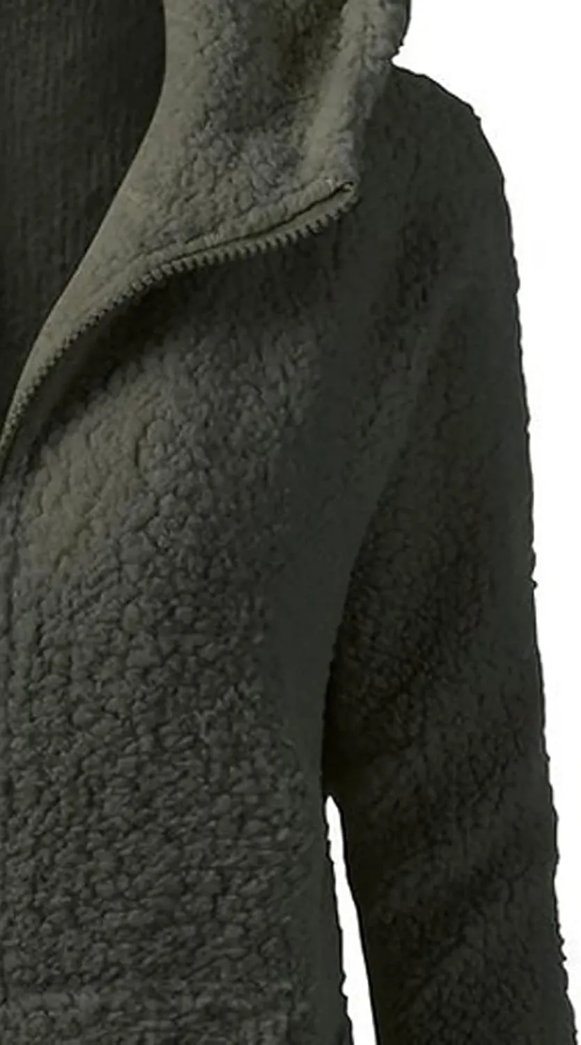 Women Zip Up Hoodies Fuzzy Fleece Long Sleeve Solid Color Hooded Jacket Slim Fit Casual Warm Clothes with Pocket