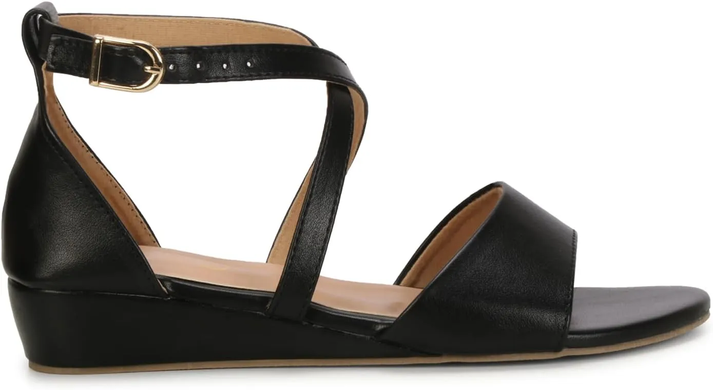 Women's Adjustable Flat Sandals with Ankle Strap | Comfortable Low Wedge Footbed for Summer, Party, Office, Casual & Formal Wear