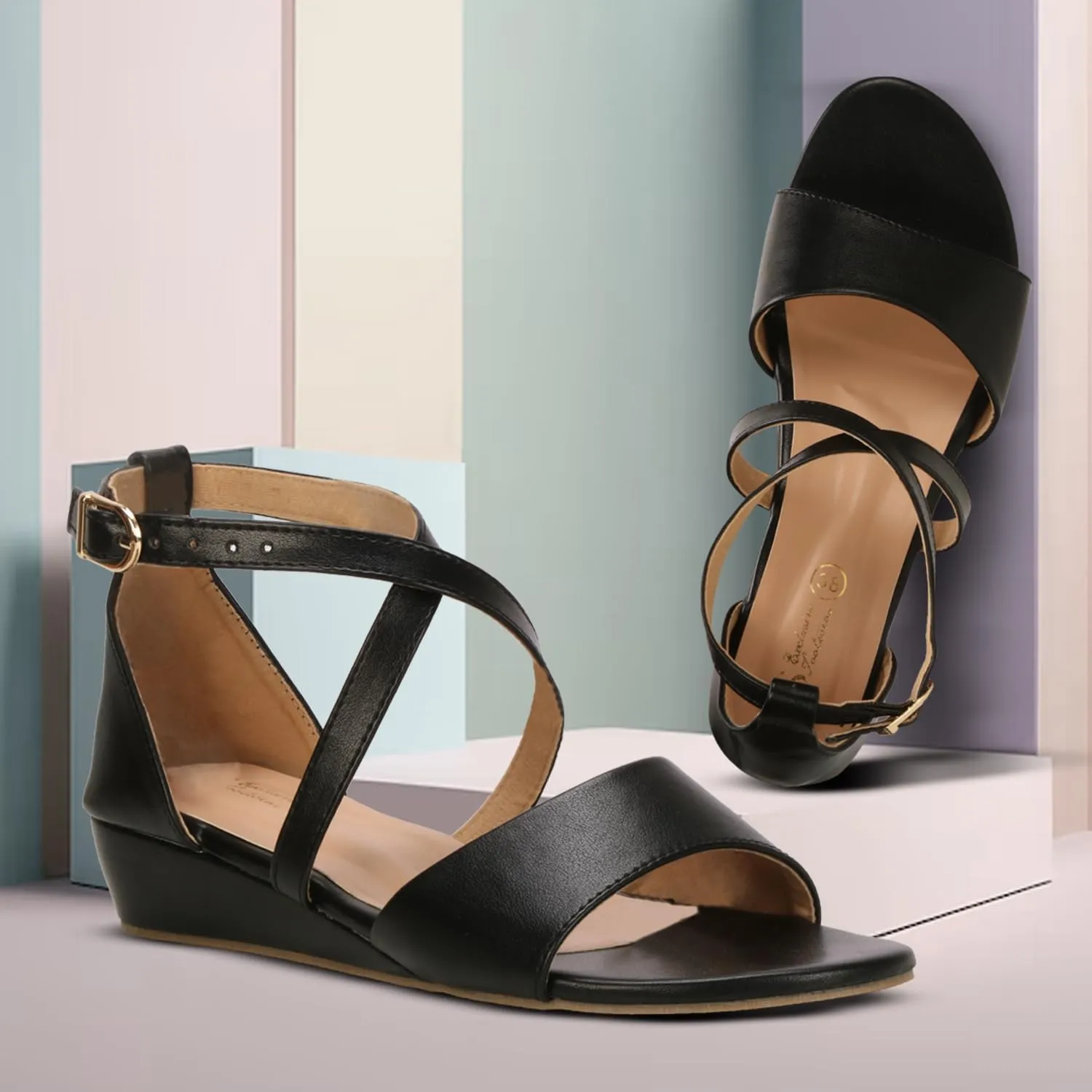 Women's Adjustable Flat Sandals with Ankle Strap | Comfortable Low Wedge Footbed for Summer, Party, Office, Casual & Formal Wear