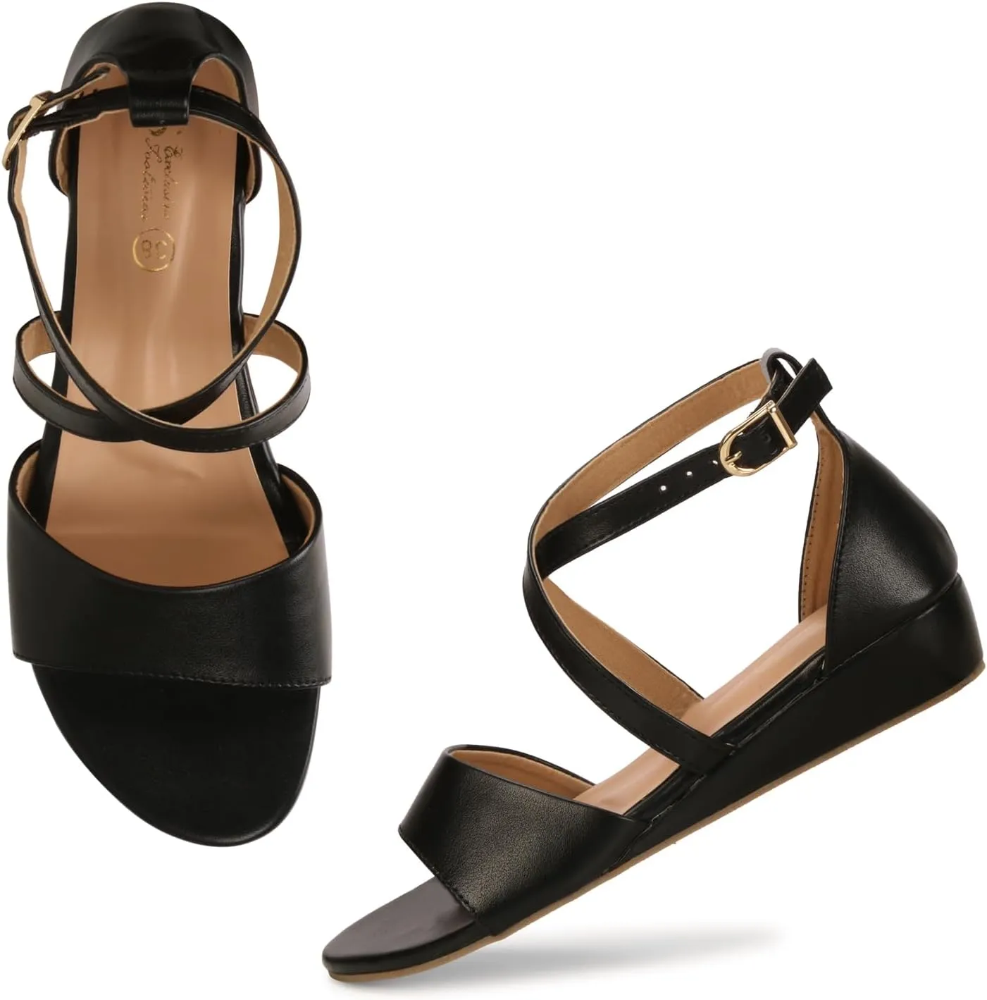 Women's Adjustable Flat Sandals with Ankle Strap | Comfortable Low Wedge Footbed for Summer, Party, Office, Casual & Formal Wear