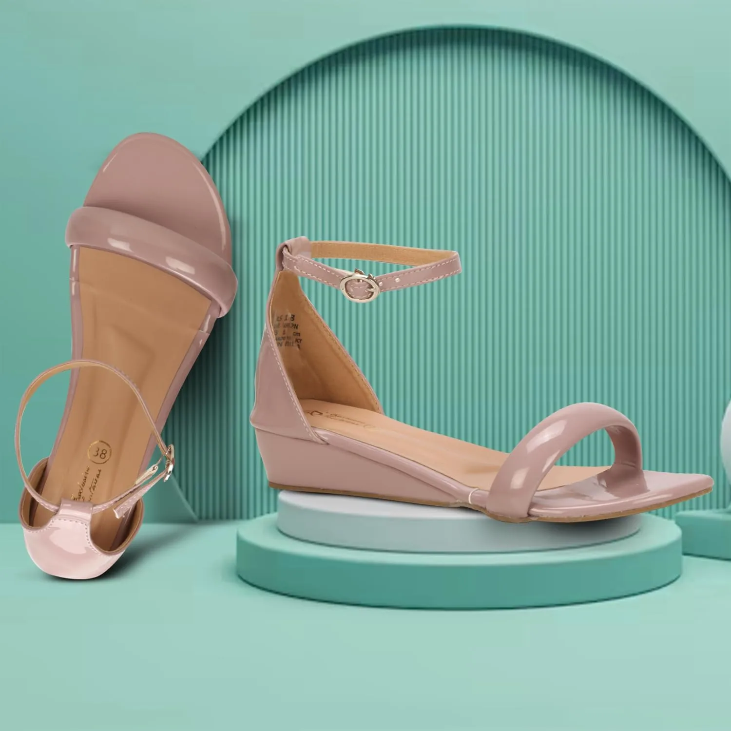 Women's Ankle Strap Low Wedge Heel Sandals | Open Toe Cushion Comfort Dress Sandals for Casual & Party Wear