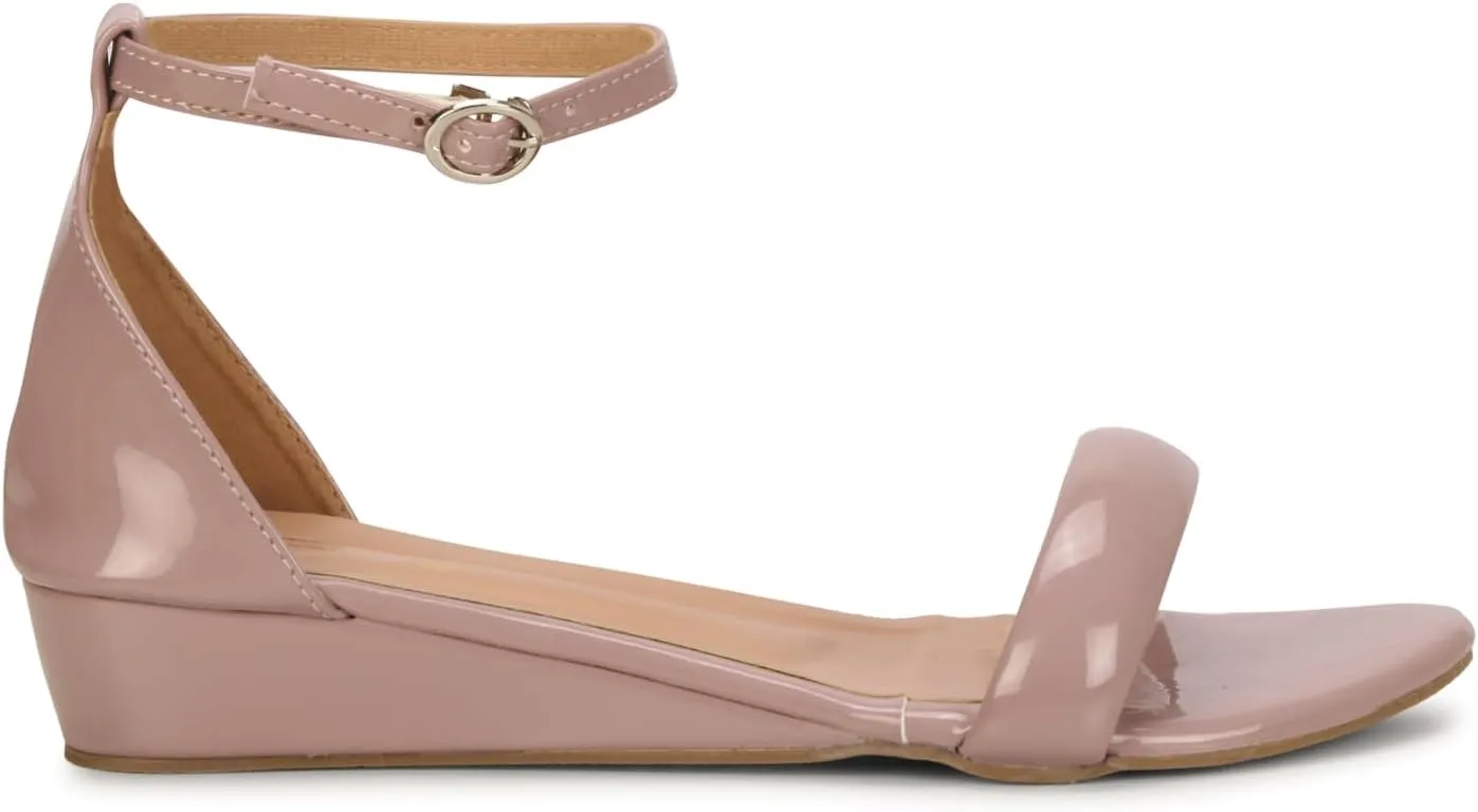 Women's Ankle Strap Low Wedge Heel Sandals | Open Toe Cushion Comfort Dress Sandals for Casual & Party Wear