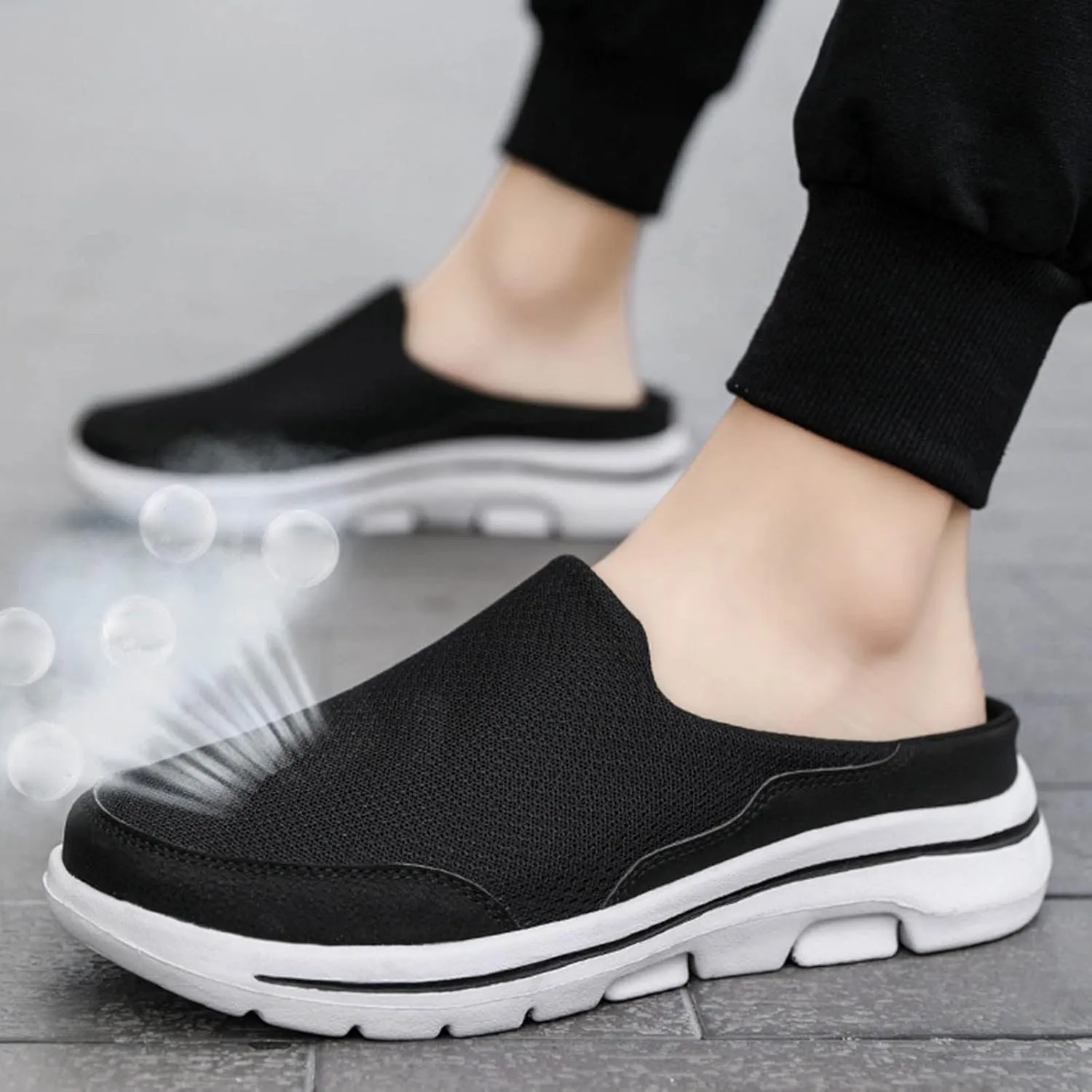 Women's Backless Slip on Mesh Sneakers Shoes Mens Casual Shoes Dressy Black Casual Shoes Waterproof Sneakers White Tennis Shoe Cross Trainer Shoe