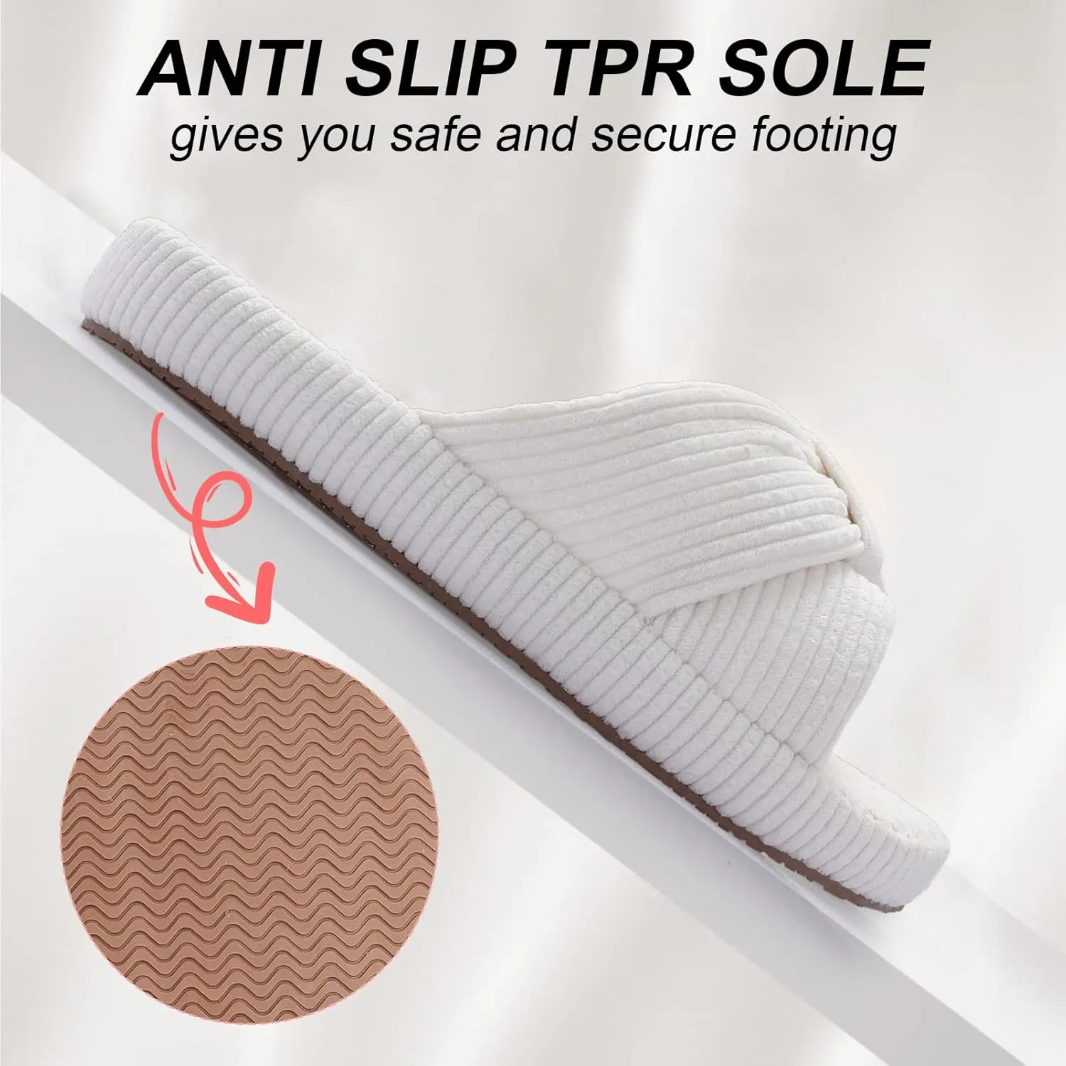 Women's Bow Cross Band Slippers Memory Foam House Bedroom Corduroy Slide Slipper Shoes Open Toe