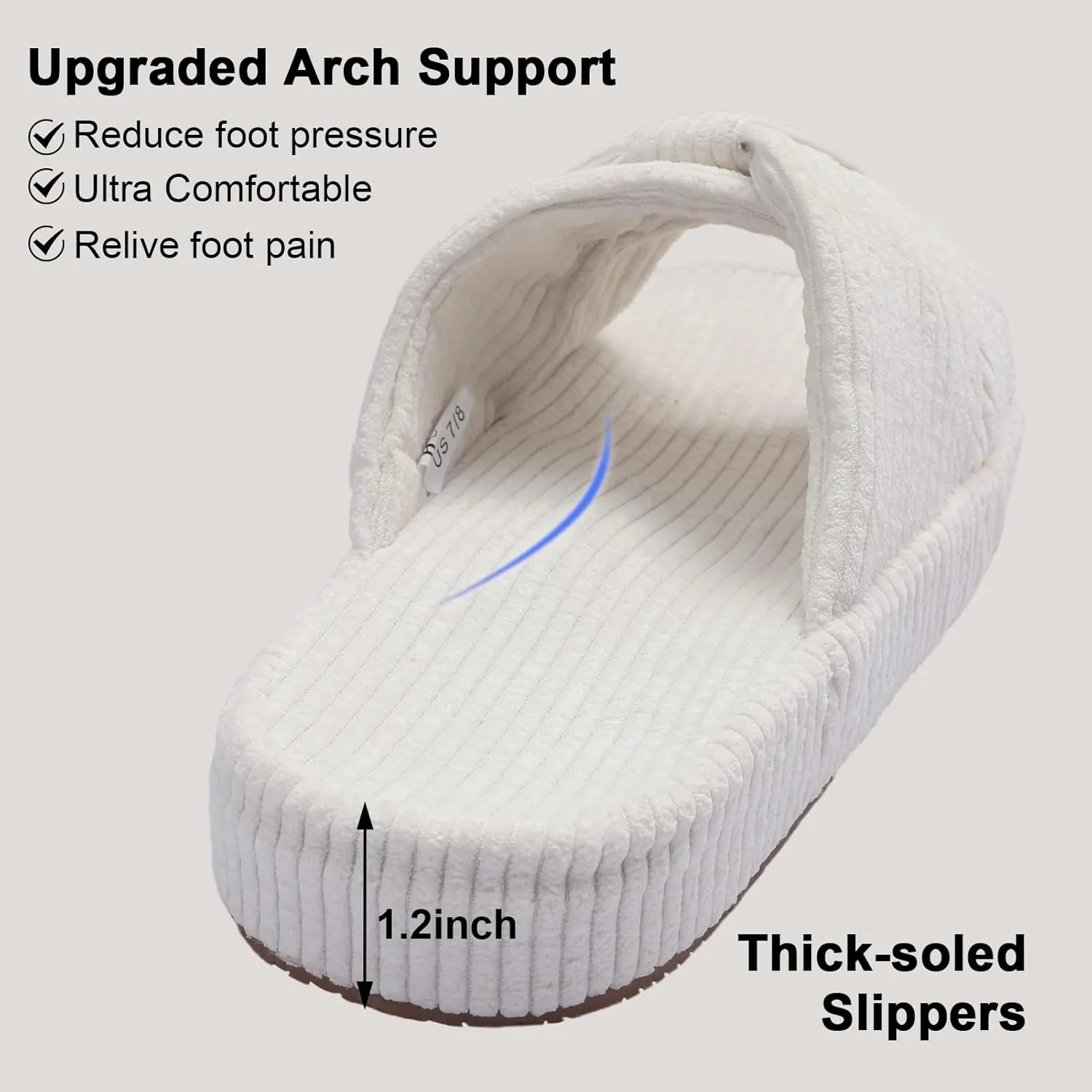 Women's Bow Cross Band Slippers Memory Foam House Bedroom Corduroy Slide Slipper Shoes Open Toe
