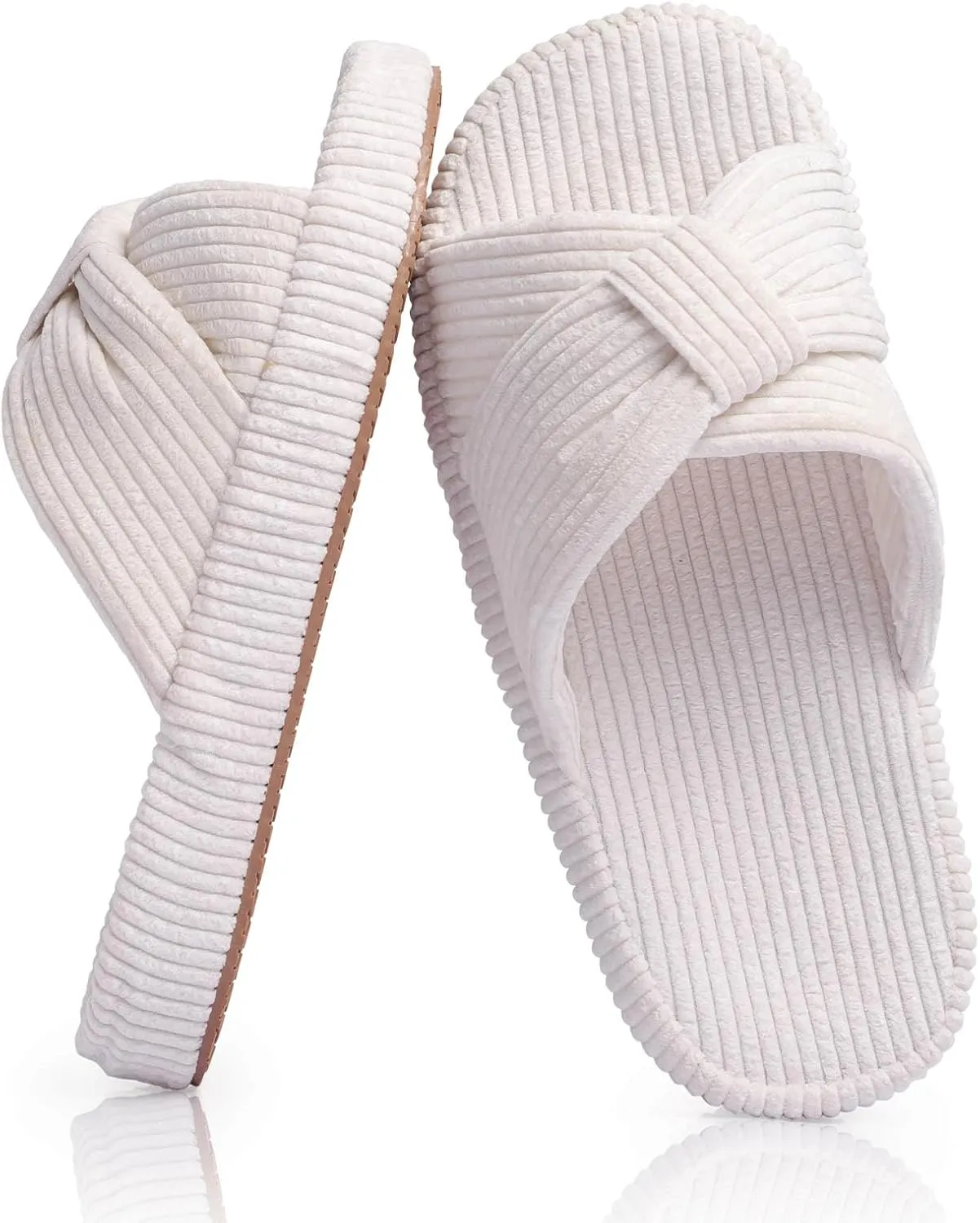 Women's Bow Cross Band Slippers Memory Foam House Bedroom Corduroy Slide Slipper Shoes Open Toe