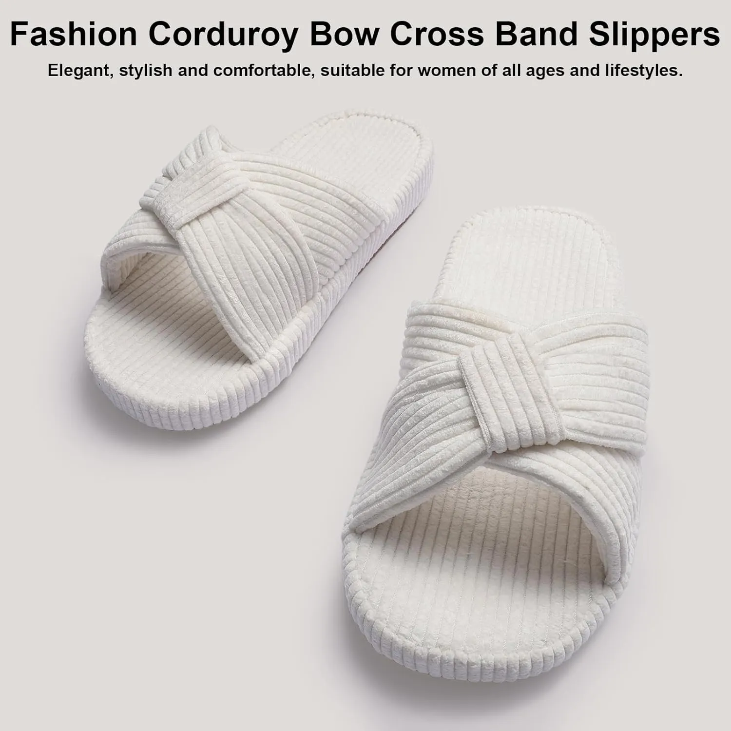 Women's Bow Cross Band Slippers Memory Foam House Bedroom Corduroy Slide Slipper Shoes Open Toe