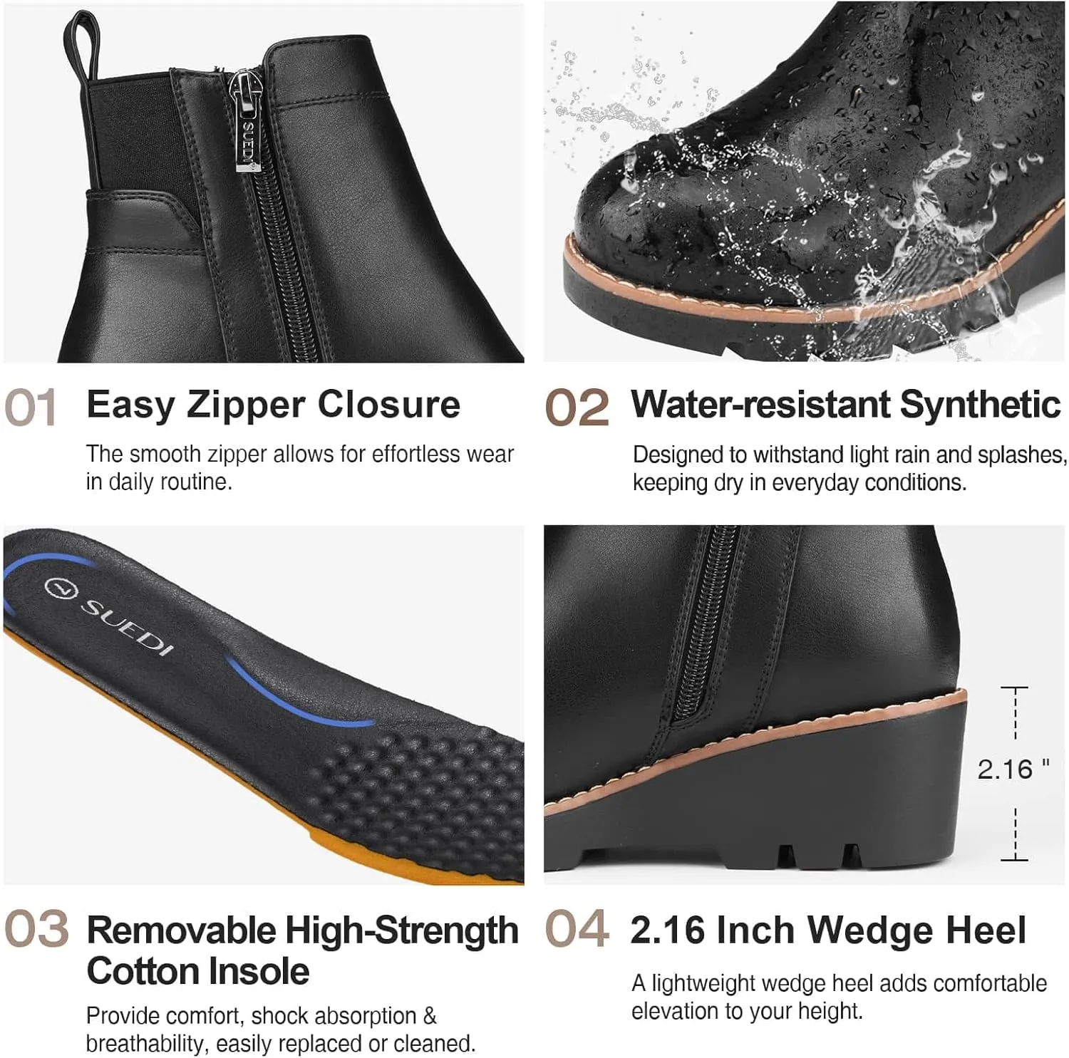 Women's Chelsea Boots Wedge Boots for Women Ankle Booties Platform Slip On Boots