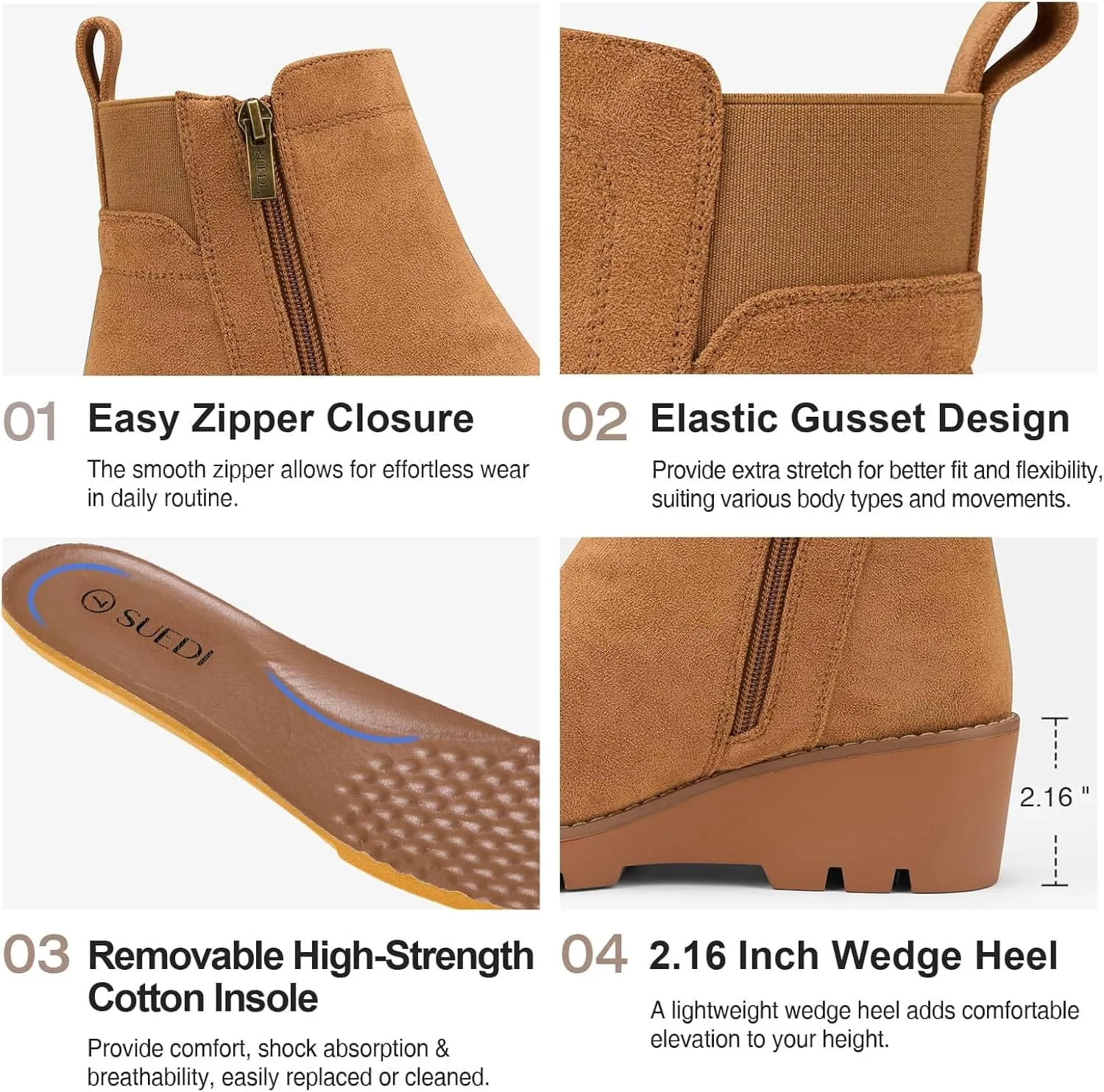 Women's Chelsea Boots Wedge Boots for Women Ankle Booties Platform Slip On Boots