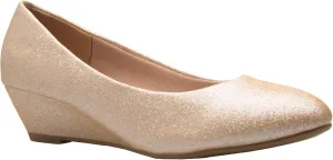 Women's Close Round Toe Low Wedge Glitter Rhinestone Comfort