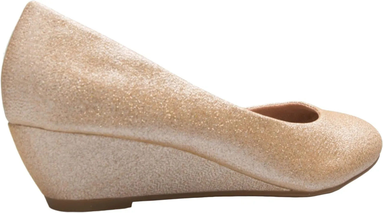 Women's Close Round Toe Low Wedge Glitter Rhinestone Comfort