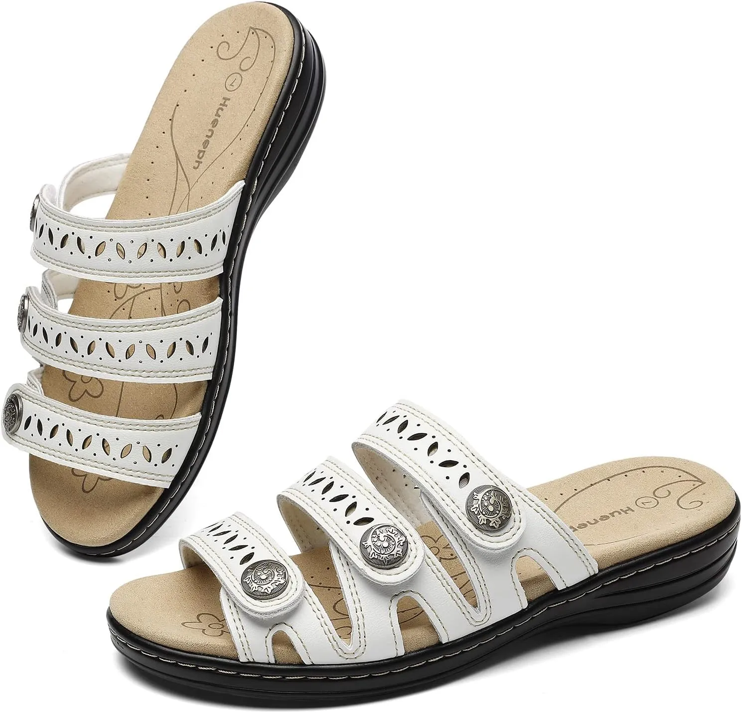 Women's Comfort Leather Slides Lightweight Flat Sandals Cute Slip On Casual Walking Slippers