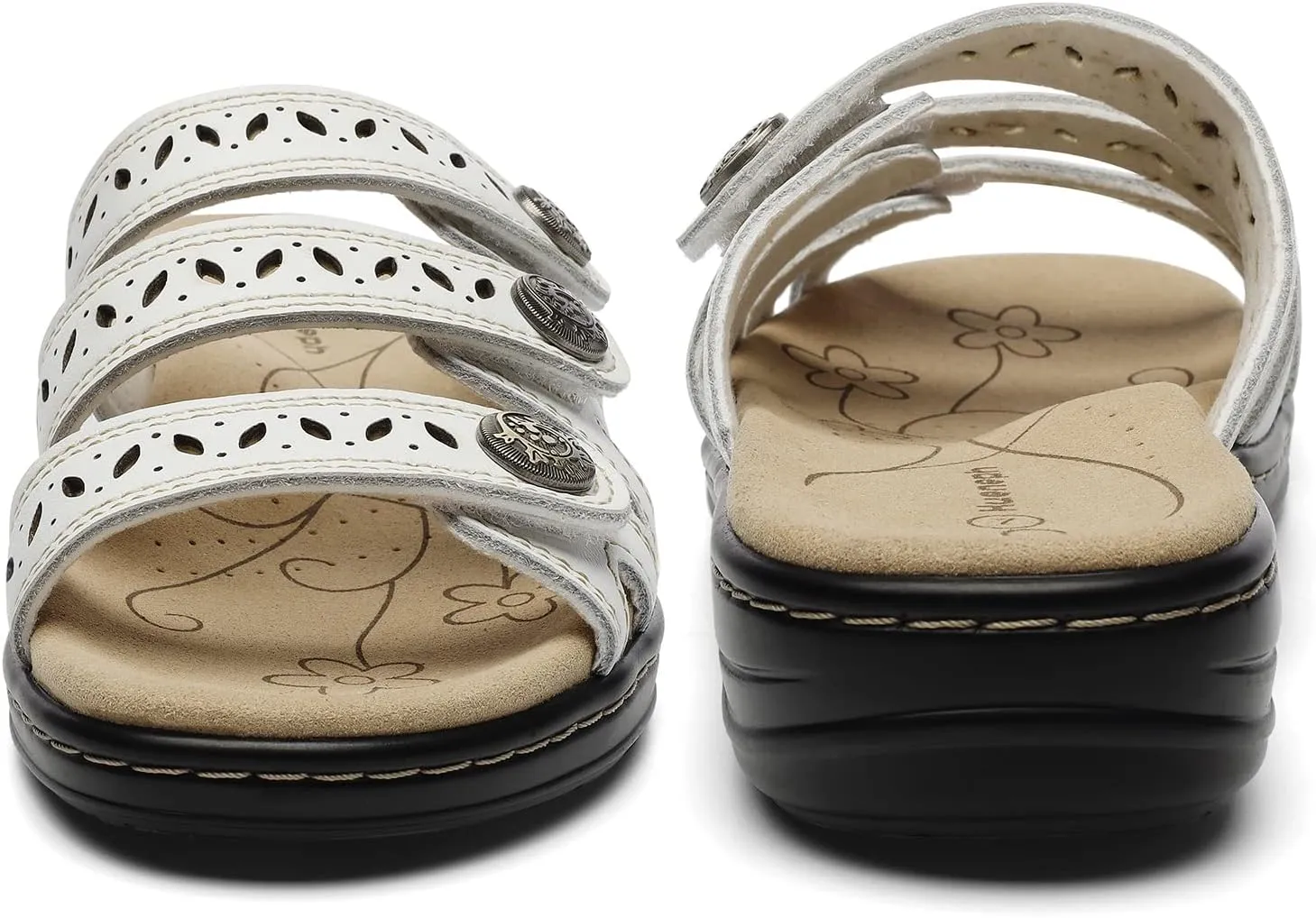 Women's Comfort Leather Slides Lightweight Flat Sandals Cute Slip On Casual Walking Slippers