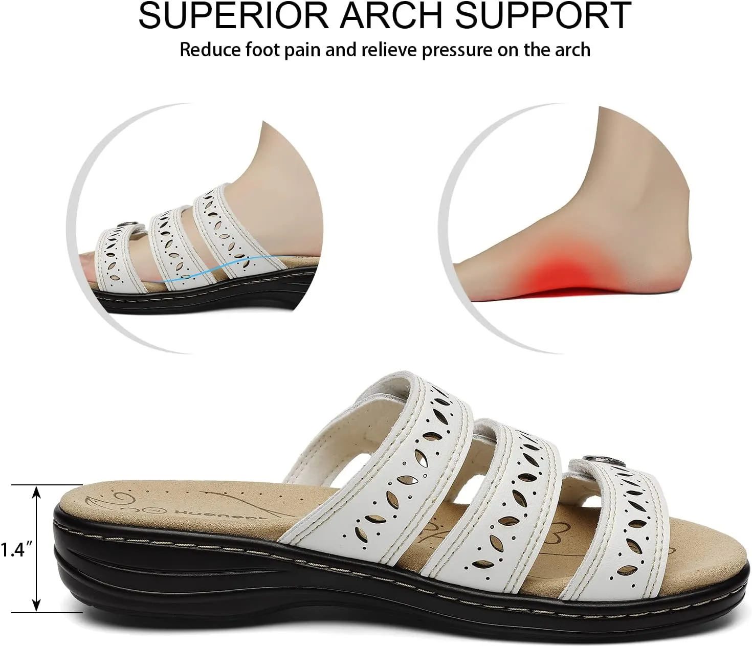 Women's Comfort Leather Slides Lightweight Flat Sandals Cute Slip On Casual Walking Slippers