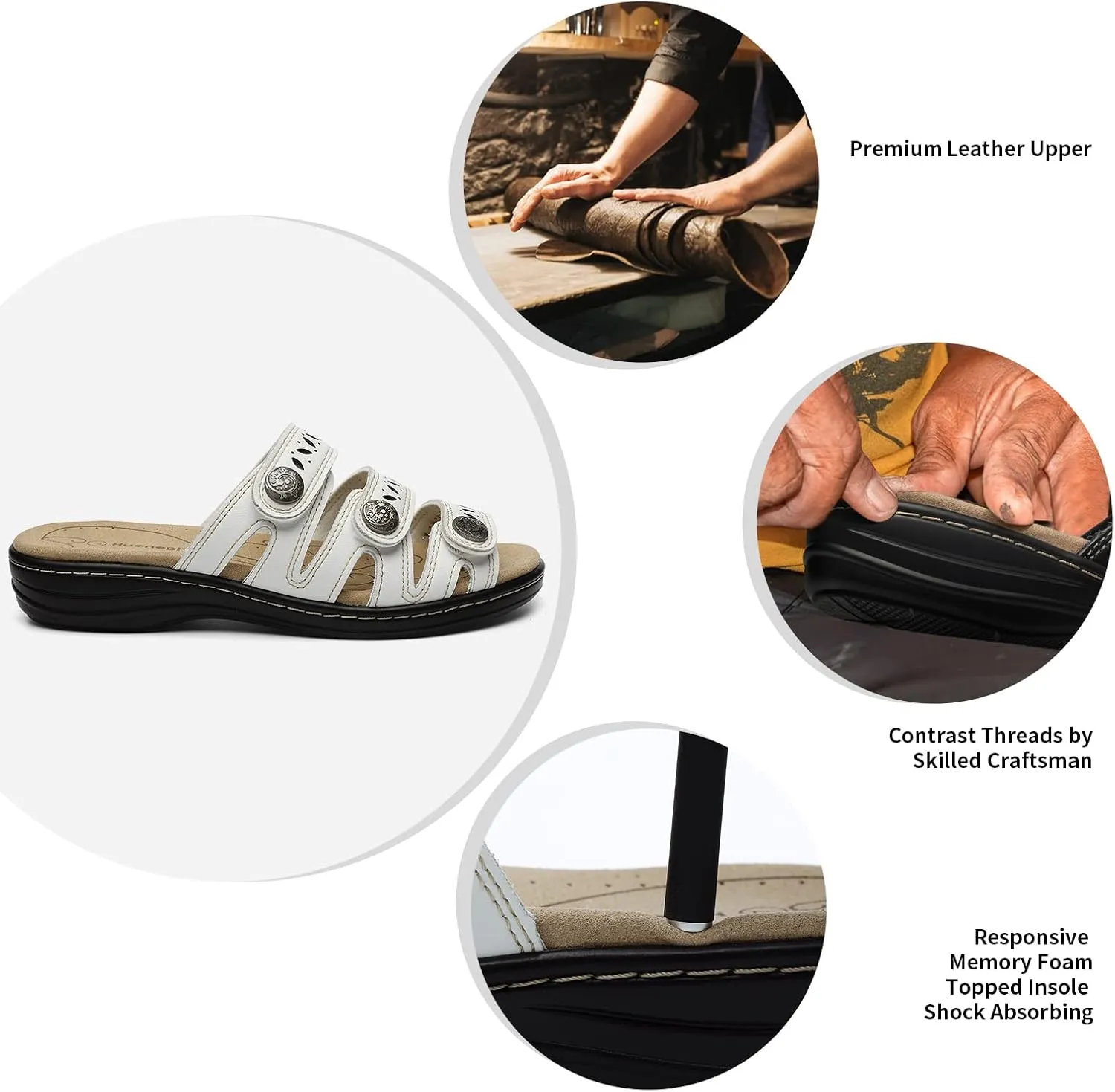 Women's Comfort Leather Slides Lightweight Flat Sandals Cute Slip On Casual Walking Slippers