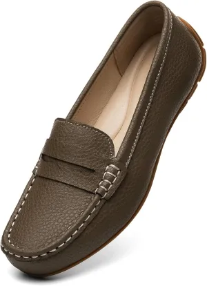 Women's Comfortable & Lightweight Leather Penny Loafers Slip-Ons Cute Business Casual Dress Shoes Work Office Flats Everyday Walking Shoes Driving Mocs for Women