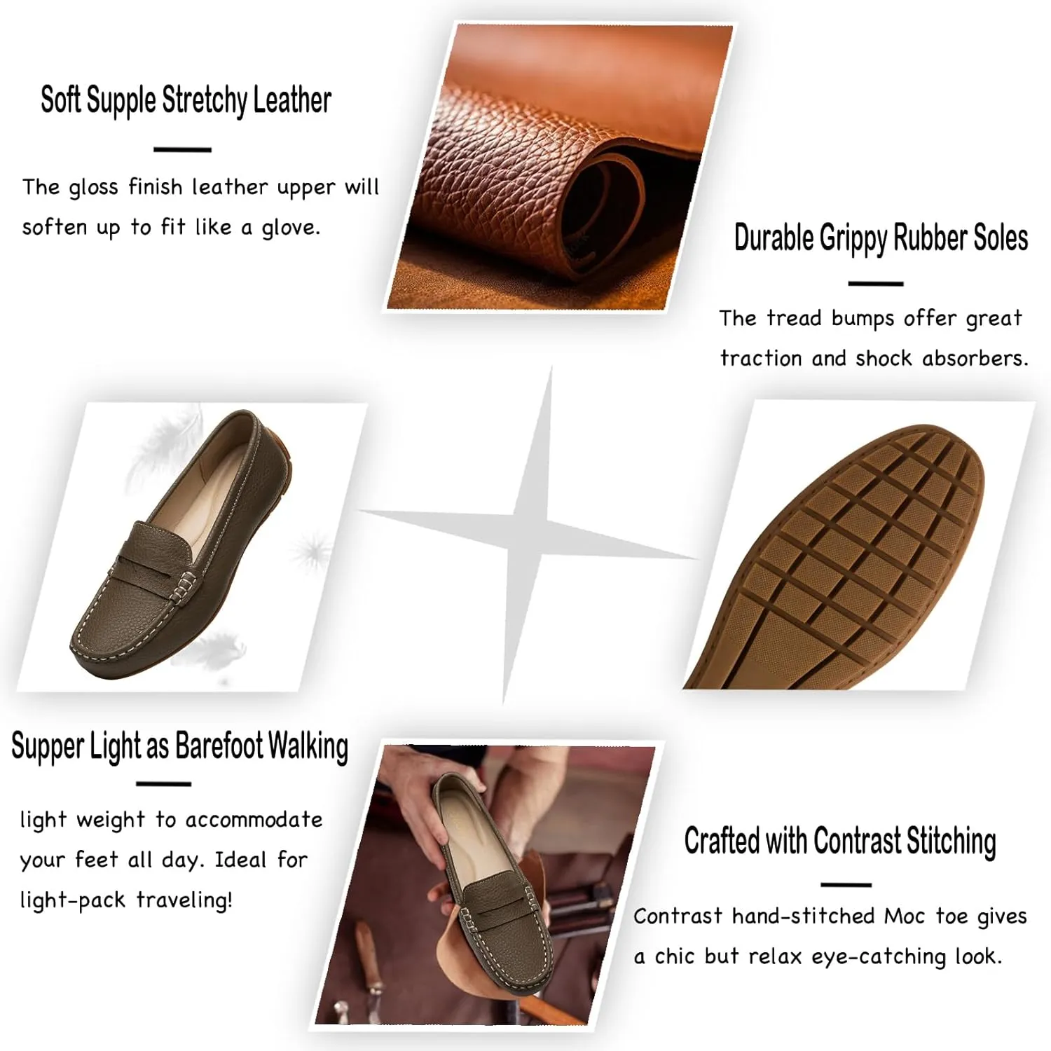 Women's Comfortable & Lightweight Leather Penny Loafers Slip-Ons Cute Business Casual Dress Shoes Work Office Flats Everyday Walking Shoes Driving Mocs for Women