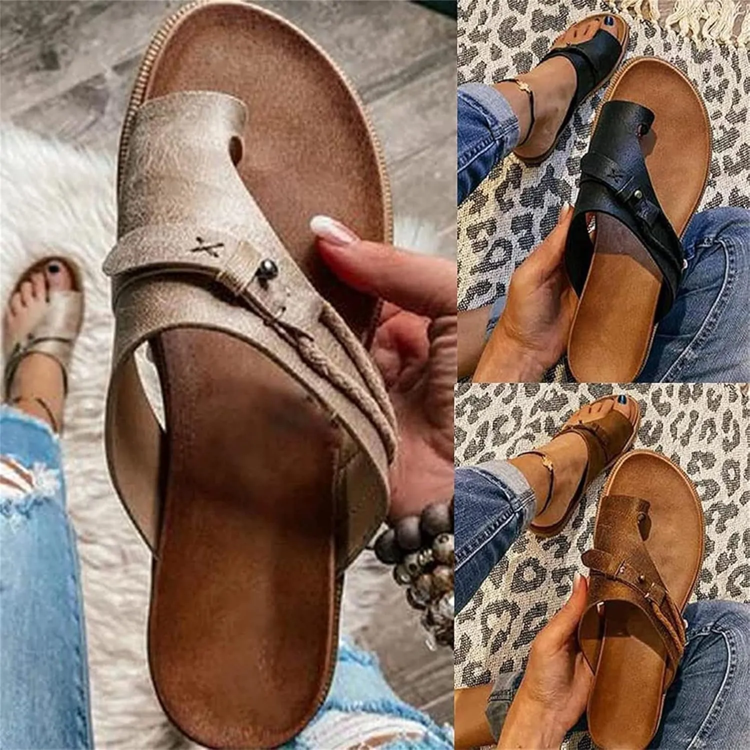 Women's Comfy Sandal Bunion Corrector Shoes Platform Soft Sole with Toe Arch Support Summer Breathable Casual Beach Travel Shoes,Brown,EU39/US7.5