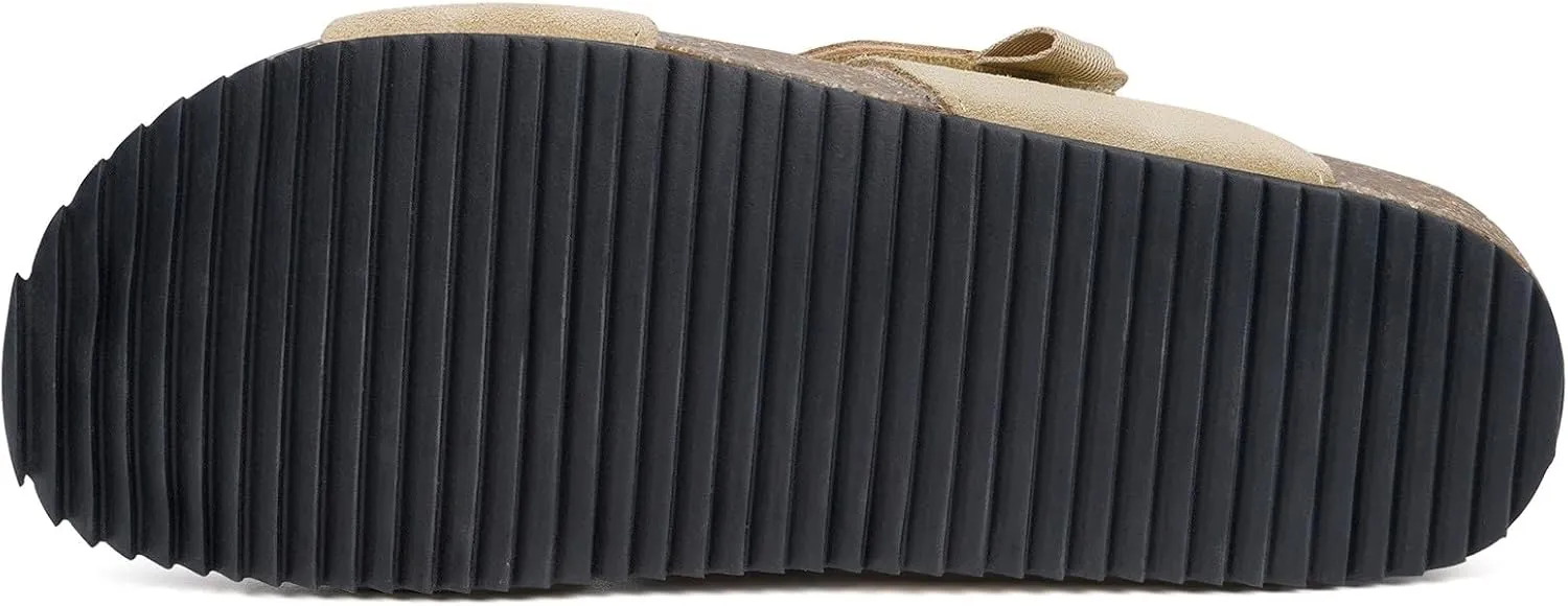 Womens Cork Footbed Slides Sandals Suede Leather Flat Sandals Cross Band Summer Slip on Open Toe Slippers Arch Support for Indoor Outdoor with Adjustable Straps