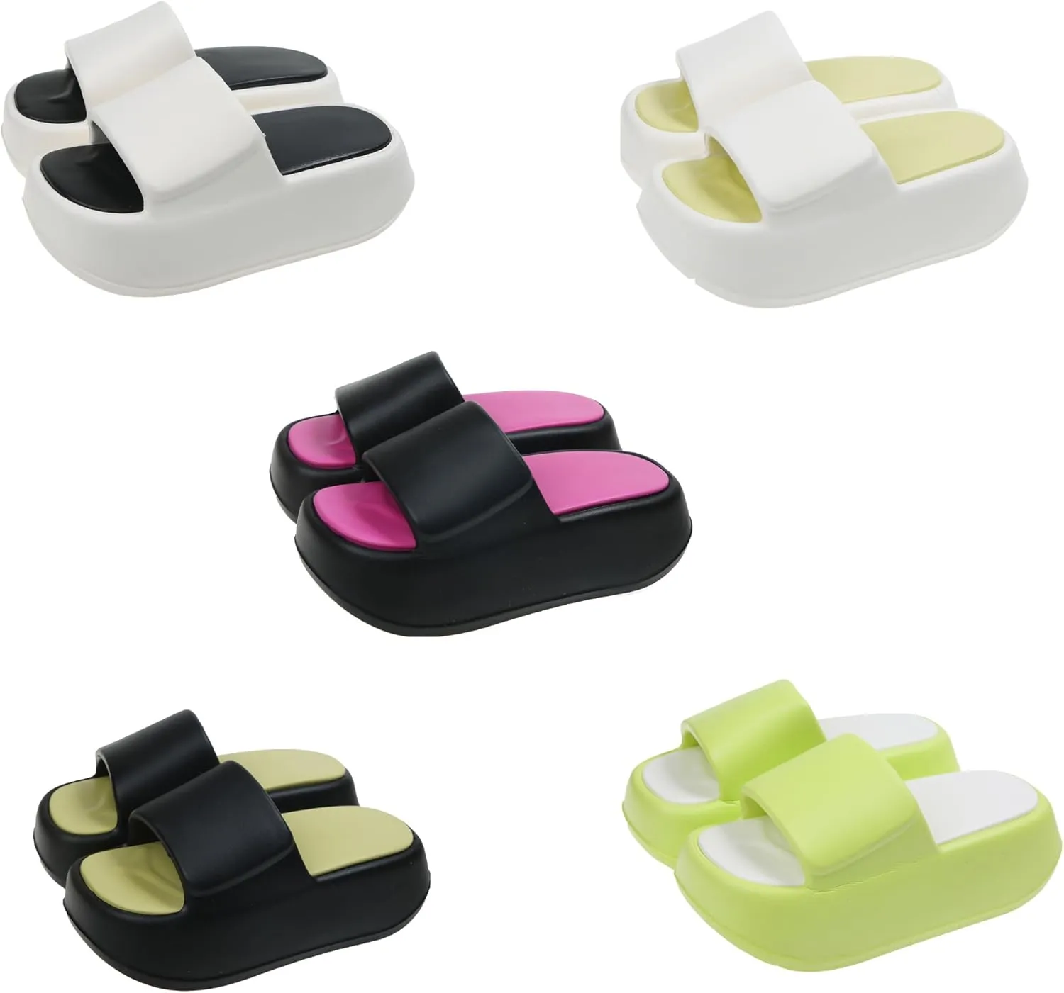 Women's EVA Round Open Toe Platform Tourist Pillow Slide Sandals Casual Summer Non-Slip Beach Chunky Soft Sole Cloud Walking Slippers Shower Spa Gym Comfy House Shoes