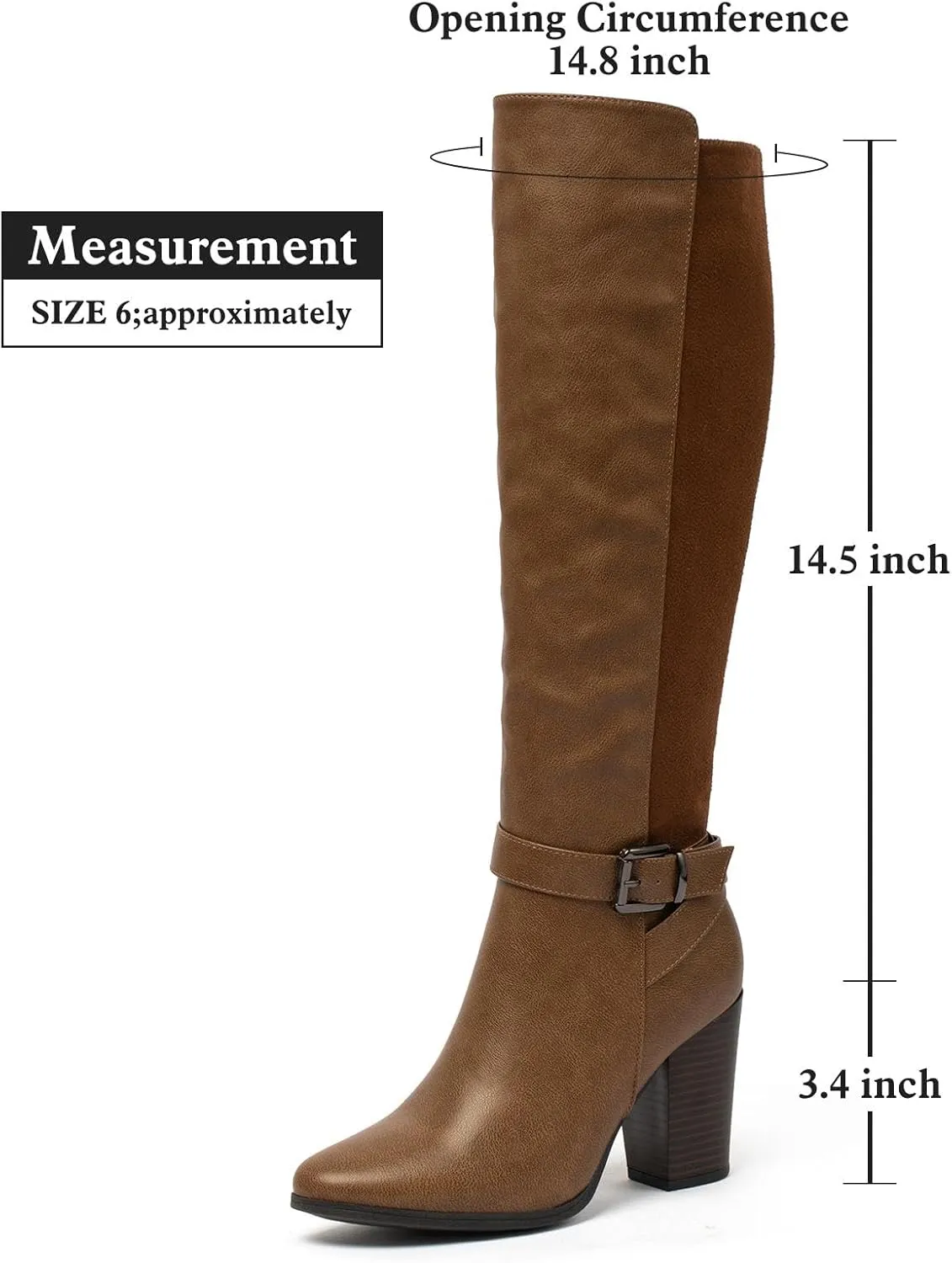 Women's Heeled Knee High Boots Zip Up High Chunky Heeled Boots