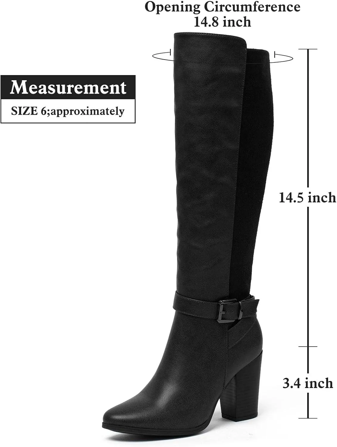Women's Heeled Knee High Boots Zip Up High Chunky Heeled Boots