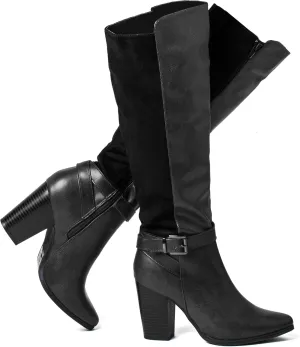 Women's Heeled Knee High Boots Zip Up High Chunky Heeled Boots
